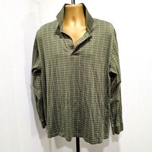 Dark Academia Preppy Oxford No Iron Cotton Long Sleeve Polo Mens XL Olive Green